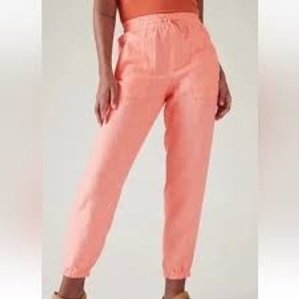 Athleta Cabo Linen Jogger Women Size 2 Coral Summer Casual‎ Pants 531704